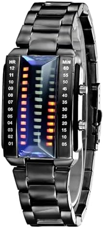 Men's Creative Binary Matrix Blue LED Digital Waterproof Watch Stainless Steel Military Silver Watches