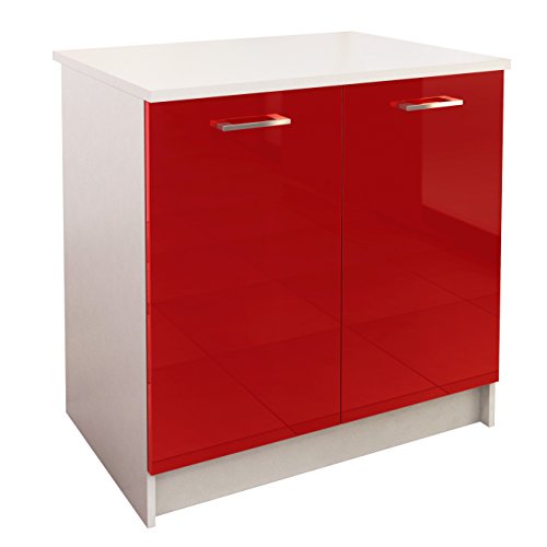 Berlioz Creations PRIMA PG8BPR Meuble Bas de Cuisine avec Plan de travail , 2 Portes décors Rouge Brillant 80 x 60 x 85 cm, Fabrication 100% Française