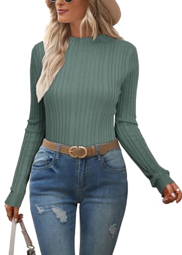 Image of OUGES Womens 2024 Spring Summer Tops Basic Slim Fit Sweaters Turtleneck T Shirts Business Casual Outfits