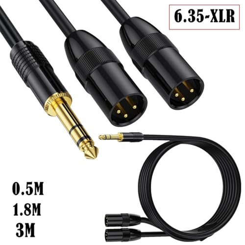 Cable adaptador Jack 6.35mm a 2x 3 Pines macho doble miniatura 3