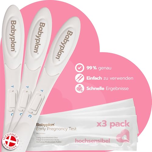 3 x Schwangerschaftstest Frühtest Babyplan (HCG test), Hygienischer Schwangerschaftstest 10 miu ml (hochempfindlich) für Babyplanung (99,6% Genauigkeit) Sehr langer, breiter und leicht verwendbarer…
