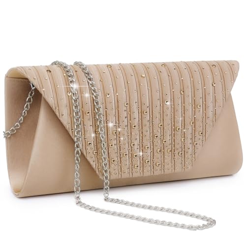 Dasein Evening Bag for Women Glitter Rhinestone Wedding Evening Purse Crystal Envelope Clutch Crossbody Shoulder Bags (Camel)