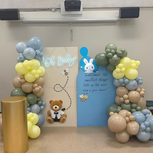 Image of Blue and Green Balloons Sage Green Dusty Blue Yellow White Sand Balloons | 60Pcs Olive Green Slate Blue Beige Latex Balloon for Birthday Baby Shower Wild One Garden Tea Party Deocrations Supplies