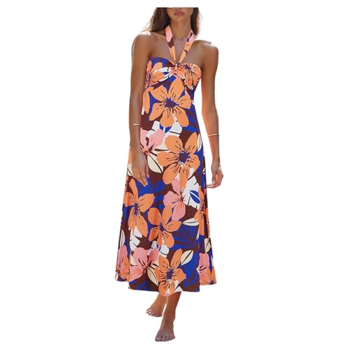 Robe camisole d'été col licou à bretelles ajustable et fluide