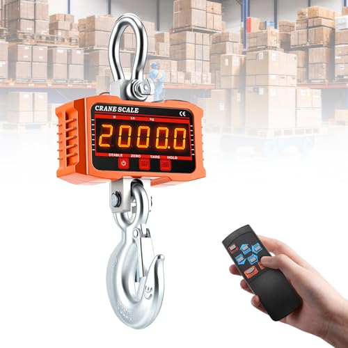 Báscula colgante 2000kg 4400lbs con Control Remoto,Báscula de Grúa Digital con sensor preciso y pantalla LCD,2T Bascula Gancho Industrial Escala Electrónica Báscula para Mercados Agrícolas(2000kg)