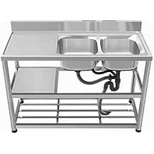 Double Bowl Sinks,Kitchen Utility Sinks with Faucets, Free-Standing Stainless Steel Vegetable Basin Double Sink,Portable Drop Sink for Farmhouse Laundry Room Bar Toilet Indoor Outdoor,Easy to Cleann