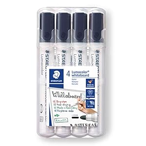 Staedtler Lumocolor 351 Whiteboard-marker, ronde punt ca. 2 mm lijnbreedte, set met 4 zwarte markers, hoge kwaliteit…