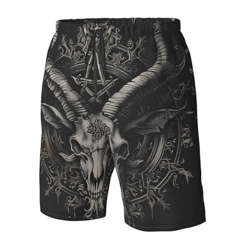 Men's Quick Dry Swim Shorts Goat Skull Occult Satan Devil Gothic Dark Beach Trunks with Pockets4