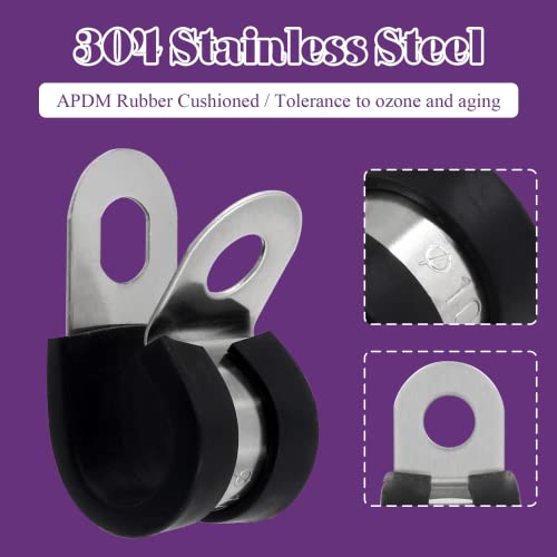 Harskiyer 24Pcs Stainless Steel Cable Clamp, 3/8’’ Rubber Cushioned Insulated Clamp Hose Clamps Pipe Clamps Metal Clamp Tube Holder Fastener For Tube Pipe Wire Cord Installation #TOP2