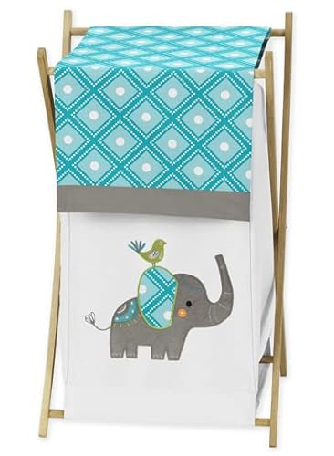 Sweet Jojo Designs Baby/Kids Clothes Laundry Hamper for Turquoise White and Gray Mod Elephant Girl/Boy Bedding