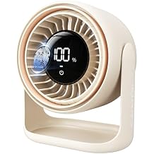 Gaiatop Desk Fan with Touch Control, 4000mAh Battery, 5 Speeds Ultra Quiet Bedroom Fan with LED Display, 90 Tilt, 7.7 Inch USB-C Rechargeable Desktop Fan for Dorm Office Room Home Office, Beige