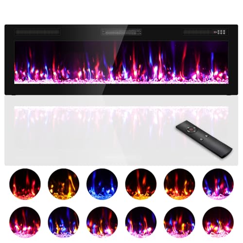 Image of Zionheat 60 inch Wide Screen Electric Fireplace-Wall Fireplace for Living Room-Fireplace Inserts /Wall Mounted with Remote Control, Timer, Dimmer, 12 Flame Colors, 750 /1500W