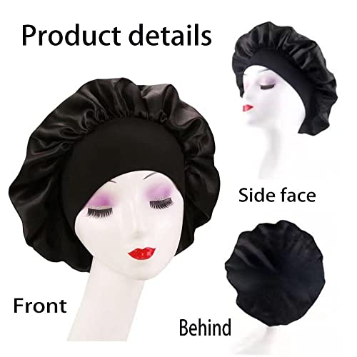 4 Pack Silk Bonnet Satin Bonnet,Sleep Bonnets Curly Hair,Silk With Elastic Soft Band Big Bonnet,Curly Hair Sleeping For Black Women,Reusable Bath Cap, Black, Gold, Purple, Red, One Size #TOP2