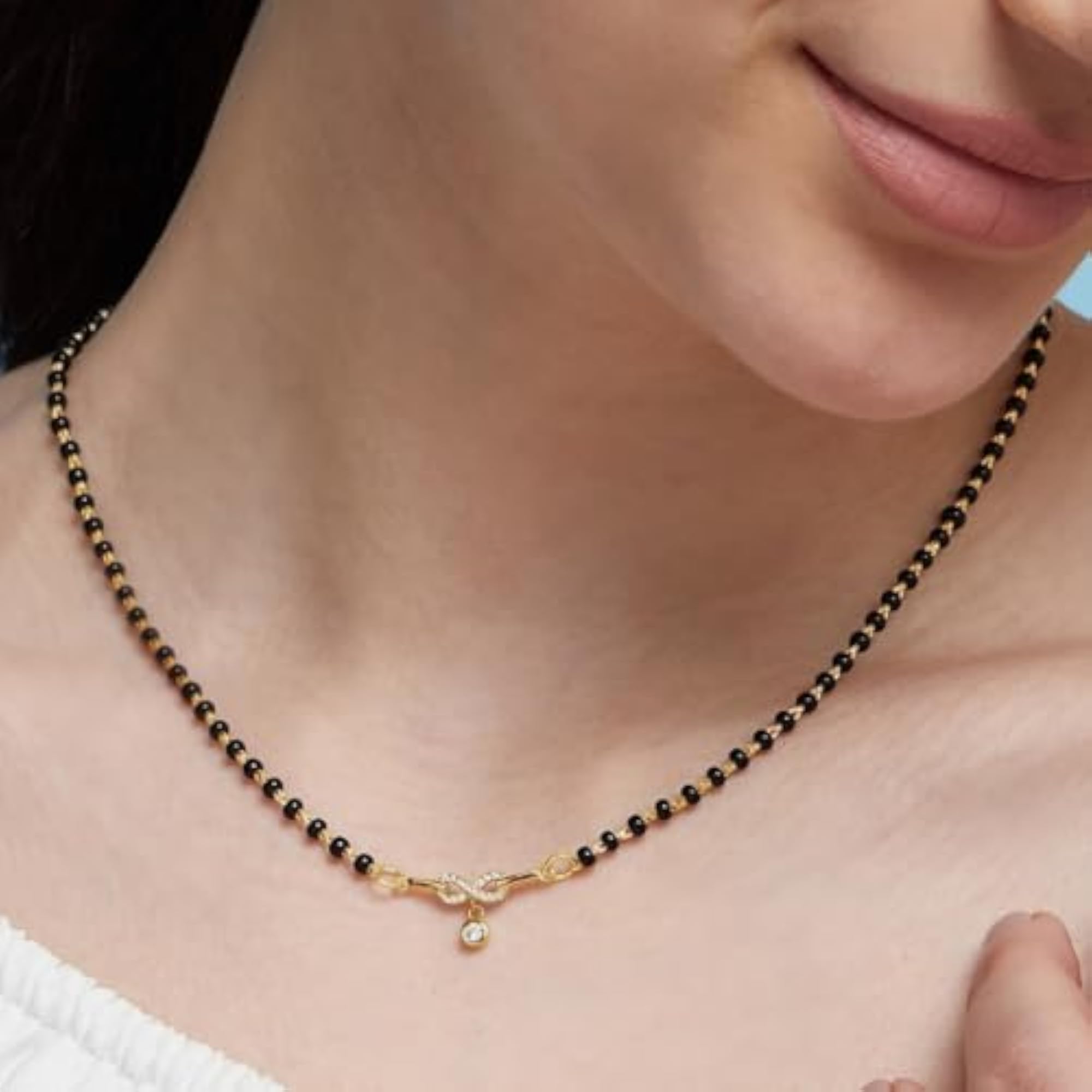 925 Sterling Silver Infinity Beads Plated Mangalsutra, 925 Stamp
