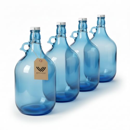 WYSKONT Glasballon Rund Ballonflasche - Blaue/Meeresblaue - 5 Liter Glasflasche mit Handgriff und Bügelverschluss - 4 Stück (Meeresblau 5l 4 Stück)