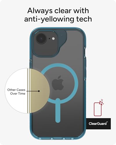 Image of ZAGG Santa Cruz Snap Case for iPhone 17e / 16e / 15 /14 / 13 - Slim, 13ft Drop Protection, Wireless Charging Compatible, Graphene Strength, 70% Recycled Material, Anti-Scratch, Clear, Retro Blue