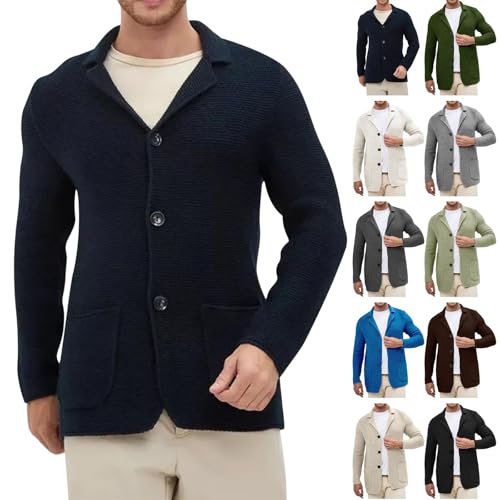 Cambkatl Men's Lapel Collar Button Down Cardigan Sweaters Stylish Stretch Casual Long Sleeve Knitted Outerwear with Pockets2