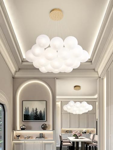 ABTTOI Modern Bubble Chandelier Lighting 19-Light Mid-Century White Glass Globe