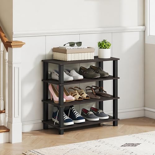 Image of JD FRESH 4-Tier Wooden Shoe Rack Organizer /Shoe Storage Rack /Shelf Household Storage Holder /Multi-Layer Shoe Storage /Durable Shoe Shelf for Men, Women & Kids (Cambridge, Walnut)