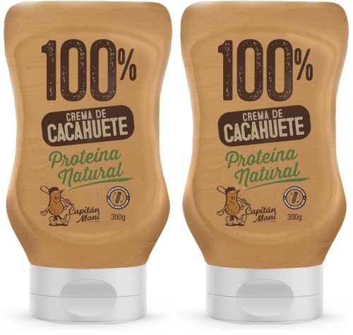 Capitán Maní Crema de Cacahuete | Receta 100% Cacahuete Squeeze 300g | Alto en Proteína 30g/100g | Sin Azúcar, Sin Sal ni Aditivos | Vegana, Sin Gluten, Sin Lactosa | Formato Limpio y Práctico