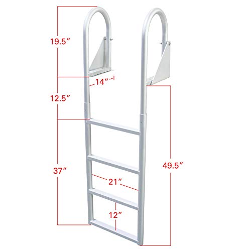 Extreme Max 3005.3473 Heavy Duty Flip-Up Dock Ladder With Comfortable Round Tube Frame - 4 Steps, 21" Step Width, 49.5" Below-Deck Reach, 300 Lbs. Weight Capacity #TOP5