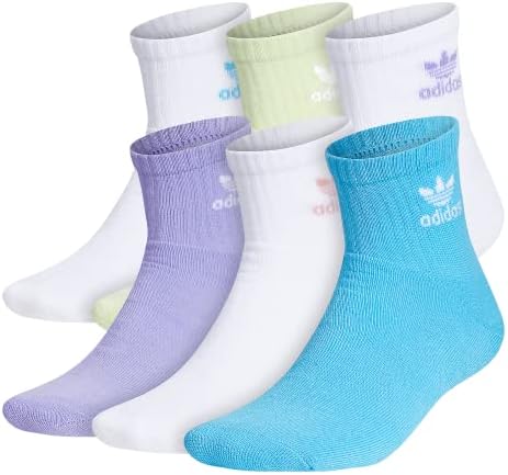 adidas Originals Trefoil Quarter Socks (6-Pair), White/Sky Rush Blue/Light Purple, Large