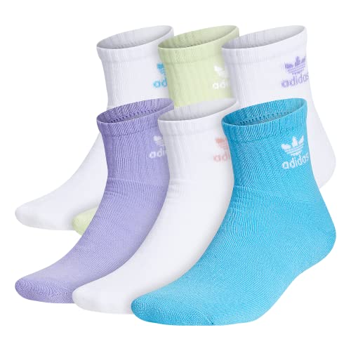 Adidas Originals Trefoil Quarter Socks (6-Pair), White/Sky Rush Blue/Light Purple, Large #TOP22