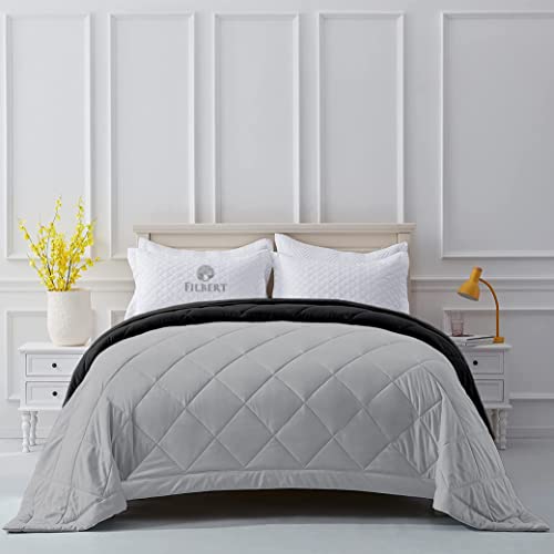 Image of Filbert Reversible Microfiber 250 GSM Diamond Stitch Double Bed Comforter Blanket for All Season Light Weight (92 inch x 106 inch Inches /233cm x 269cm) - Comforter King Size|Silver /Black