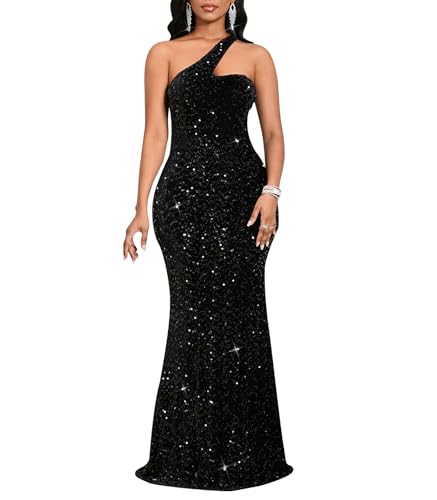 dasmzper Women's One Shoulder Sequin Evening Gown – Formal Maxi