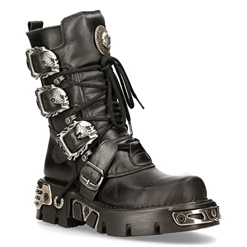 New Rock 391 S1 Reactor Boots Goth Metallic Unisex Black Calf Length - Black 13 Us #TOP1