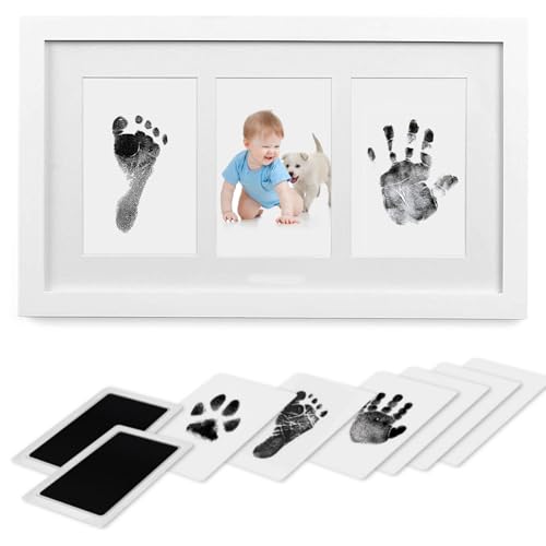 PewinGo Huellas Bebé con Almohadilla de Tinta 100% Segura, Marco Huella Bebe de Foto para Bebés y Niños Recién Nacidos