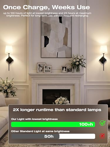 Image of CLOUDY BAY 10000mAh Battery Operated Wall Sconces,Up to 100 Hours with Rechargeable RGB Dimmable Magnetic Bulb,Cordless Wall Lighting Fixtures with Remote for Bedroom,Black,2 Pack-18in