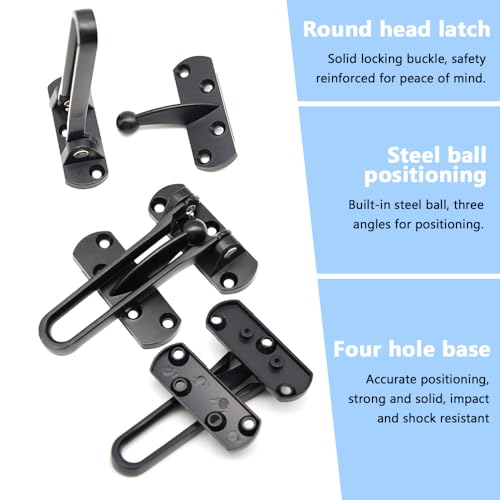 Ruidee 2Pcs Swing Bar Lock Front Door Locks Alloy Automatic Security Door Chain Restrictors Reinforcement Lock Latch Guard Clasp Flip Lock for Home Hotel (YG-MS/Black) - Image 4