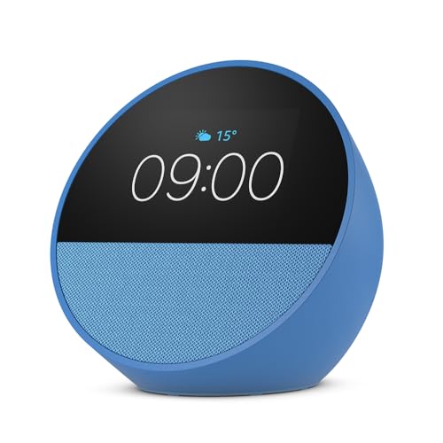 Echo Spot (newest gen), Smart alarm clock with vibrant sound, Ocean Blue, with Alexa+ Early Access