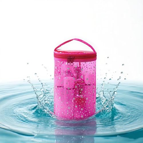 Clear Star Lotion Cylinder Bag for Toiletry,Waterproof PVC Sunscreen Travel Makeup Bag,Top Handle Cosmetic Bag Gift for Beach and Pool(01Hot Pink)2