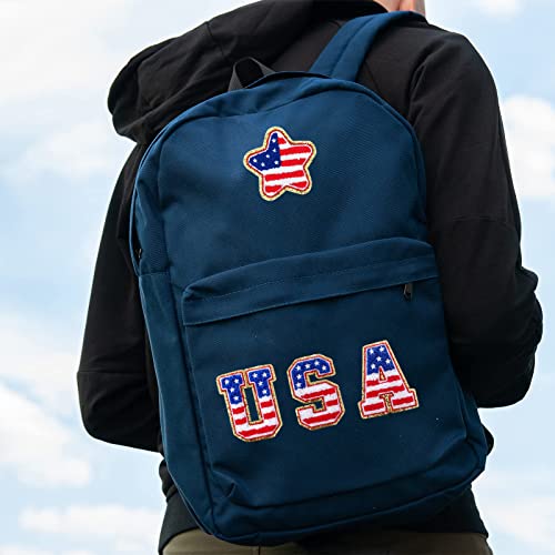 3 Pcs Usa Flag Chenille Patches, Self Adhesive Gold Border Glitter Varsity Embroidered Patch, Sew On/Iron On Repair Patch Applique For Clothes, Dress, Hat, Jeans, Diy Accessories #TOP6