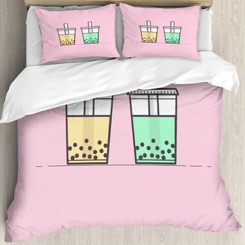 Ensemble de literie 100% microfibres 228x264cm motif Bubble Tea Rose - 4
