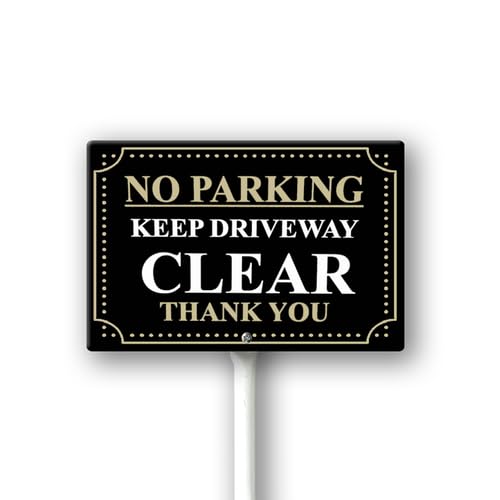 Vdenvileye No Parking Keep Driveway Clear Yard Sign 12" x 8" With 12.8" Long Metal Stakes No Parking Lawn with Stand Keep Off Aluminum Outdoor Use Home Business