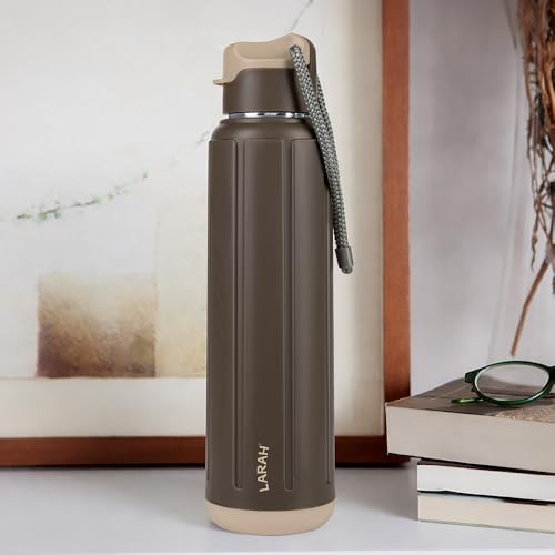 Image of Larah by Borosil 680 ml Amaze Brown Stainless Steel Water Bottle | Made in India Pu Insulated Thermoware | Leakproof, BPA Free| Bottle for Office, School, College & Gym, Daily Use | 1 Year Warranty