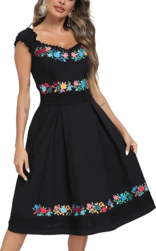 Image of Women's Mexican Dress Embroidered Causal Lace Party Dress