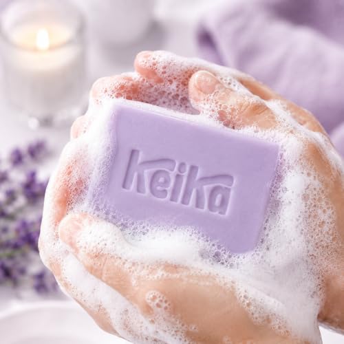 Image of Keika Lavender Soap Bar with Purple Kaolin Clay for Face & Body, Natural Relaxing Spa Bath & Shower Cleanser, 5 oz.