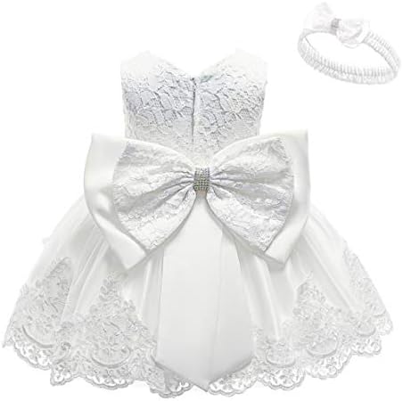 KISSOURBABY White Toddler Baby Girls Embroidered Christing Pageant Birthday Party Baptismal Dress with Headband(White18M)