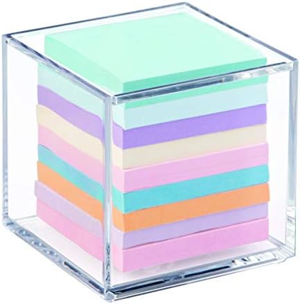iDesign 39600 Make Up Organiser (10.2 x 10.2 x 10.2 cm), Medium Acrylic Storage Box With Lid, Lidded Bathroom Storage Box for Makeup and Accessories, Clear