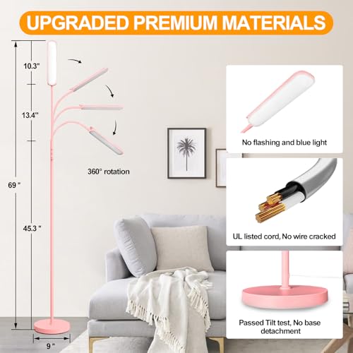 Image of marctronic Pink LED Floor Lamp, 18W 1800LM Bright Floor Lamp with Remote & Works with Smart Plug, Dimmable Timing Eye Caring Reading Light Modern Standing Floor Lamps for Living Room Bedroom Office