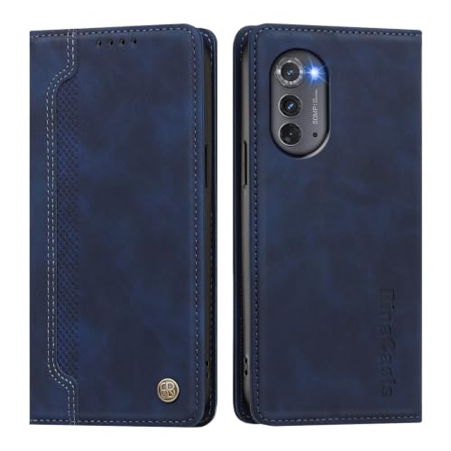 rongki Leather Case for Motorola Edge 2022, PU Leather Magnetic Folio Flip Wallet Case with Card Holder Kickstand Shockproof Protective Phone Cover for Motorola Edge 2022, Darkblue