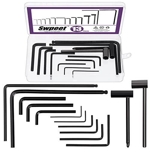 Swpeet 13Pcs Guitar Allen Wrench Set, Including 9Pcs Allen Wrench, 7mm & 8mm Truss Rod Hex Box...