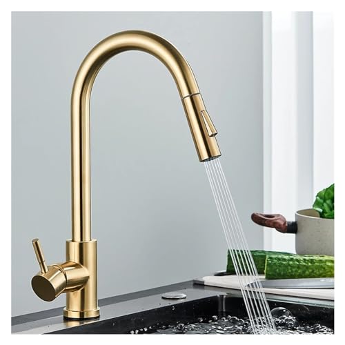 Grifo de cocina de oro pulido con caño alto giratorio y extraíble 3