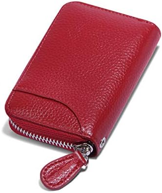 Womens Credit Card Holder Wallet Zip Leather Card Case RFID Blocking Ladies Small Blocked Accordion Wallets with Stainless Steel Zipper Woman Compact Accordian ID Cards Bag (Pink/ Purple/ White)