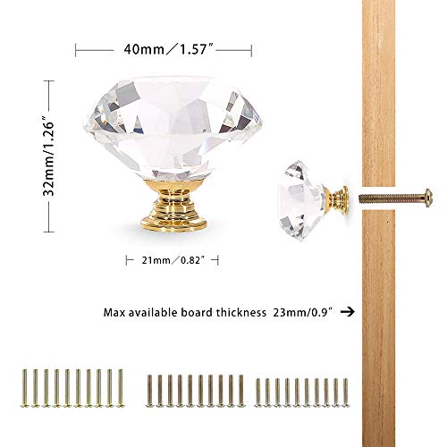 Czc Home 10 Pcs Diamond Crystal Glass Pull Handle Cabinet Knobs Cupboard Drawers Cabinet Dresser Bookcase Wardrobe (40Mm, Gold) #TOP1
