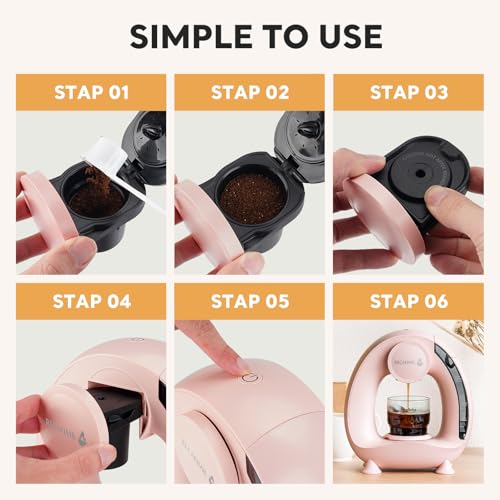 Image of RECAFIMIL MINI Q 2-in-1 Single Serve Coffee Maker - Brew K-Cups or Ground Coffee (4-8 oz) - Compact Americano Coffee Brewer with Reusable Filter (Pink)